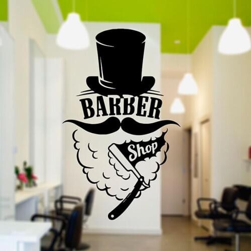 Barber Shop Wall Decals Vinyl Modern Gentleman Barber Salon Mustache Wall Sticker Haircut Hairdresser Barber Shop Decor B108
