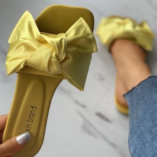 2020 Summer New Womans Bow Slippers Open Toe Outdoor Sandals Solid Color Beach Shoes Fashion Comfortable Plus Size 40