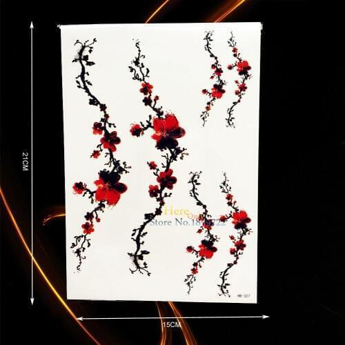 Sexy Waterproof Fake Tattoo Red Wintersweet Plum Blossom Flower Arm Tattoo Sleeve HHB327 Women Body Art Temporary Tattoo Sticker