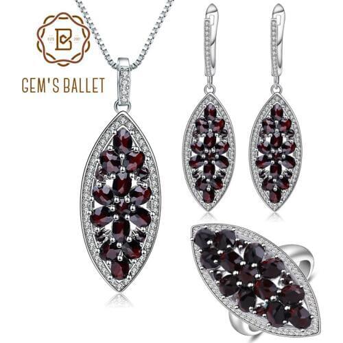 GEMS BALLET Natural Black Garnet Ring Earrings Pendant Sets 925 Sterling Silver Gemstone Luxury Jewelry Set For Women Wedding