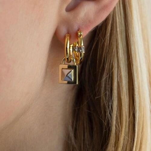 Brass With 18k Gold Geo 2 Tone Drop Earrings Women Jewelry Party T Show Gown Runway rare Korean Japan Trendy INS