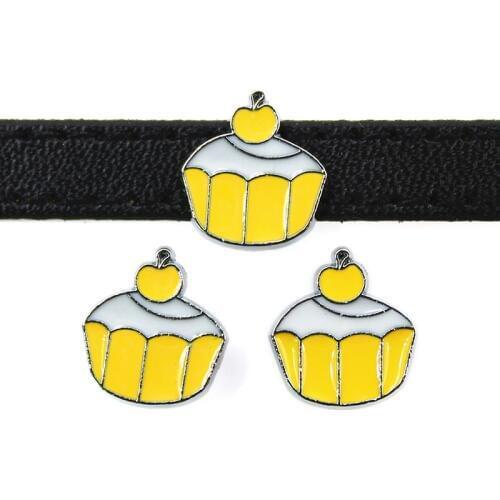 8mm Yellow Ice Cream Cake Slide Charms Flat Hole Enamel Beads Keeper Fit 8mm Stainless Steel Mesh Bracelets DIY Jewelry Making
