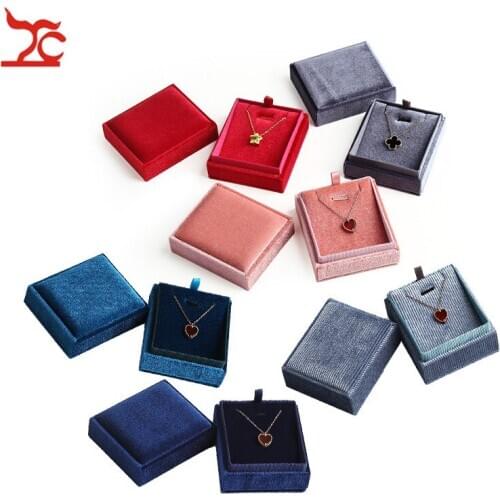 Elegant Corduroy Jewelry Box Red Pink Weeding Pendant Earring Storage Case Birthday Necklace Jewelry Organizer Package Gift Box