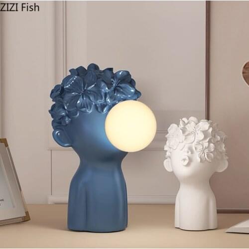 Abstract Character Resins Ornaments Cartoon Figures Statue Desk Decoration LED Bulb Portrait Statuette Nordic Home Decor Modern