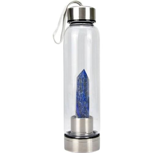 Natural Quartz Gemstone Glass Water Bottle Direct Drinking Cup Glass Crystal Obelisk Wand Healing Wand Bottle with Rope 2020 new