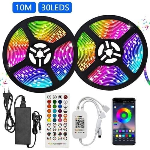 LED Light Strip RGB 5050 SMD Flexible Bluetooth APP led strip lights10m strips Tape DC 12V + 40 Keys Remote Control + Adapter