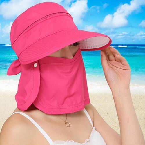 UV Protection Womens Foldable Sun Hat Face Neck Protection Summer Hat Beach Dual Use Wide Brim Sun Hat