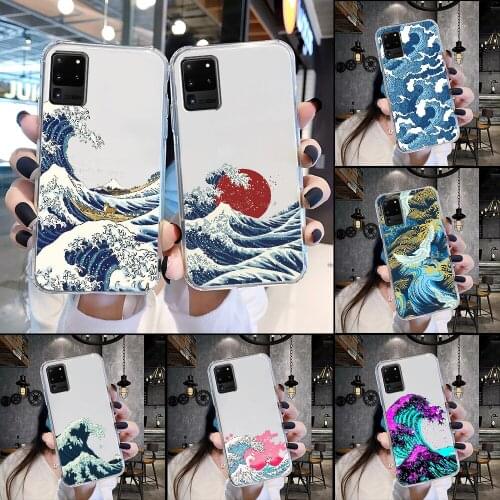 Wave Art japan aesthetic Phone Case For Samsung Galaxy Note 4 8 9 10 20 S8 S9 S10 S10E S20 Plus UITRA Ultra transparent art