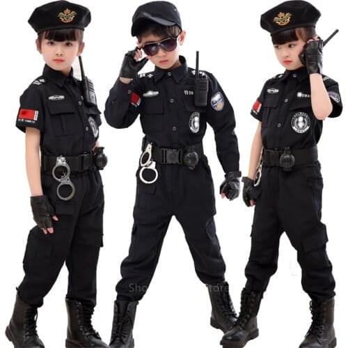 Children Traffic Special Police Halloween Carnival Party Performance Policemen Uniform Kids Army Boys Cosplay Costumes 110-160CM