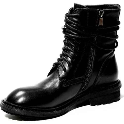 GUIDIBASIC Martin Boots 2021 Winter Round Toe Thick Heel Genuine Leather Platform Shoes Flat Ankle Boots For Women Snow Boots