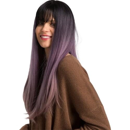 Women Hair Wig Long Straight Hairpiece Lady Cosplay Party with Bangs