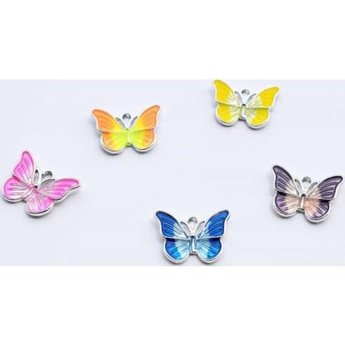 10ps/lot 14x19mm Alloy Metal Drop Oil Colorful Butterfly Charms Animal Pendant For DIY Bracelet Necklace Jewelry Making