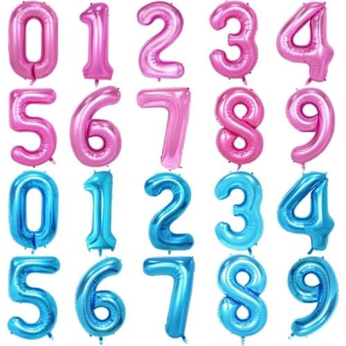 32inch Pink Blue Number Foil Balloons Wedding Birthday Decoration Inflatable Festa Casamento Party Supplies Digit Helium Balloon