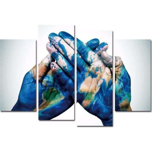 4Pcs painting map in hands Print Canvas Painting Modern Wall Art Pictures For Living Room Cuadros Decoracion wall Art Decoration