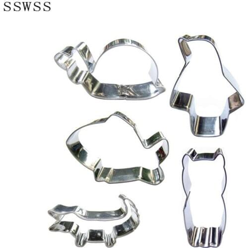 5 Cartoon Mini Animals,Snail,Penguin,Fish,Crocodile,Owl,Cookie Cutter Baking Molds,Cake Decorating Fondant Tools