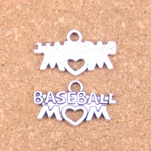 54pcs Charms baseball mom heart 15x27mm Antique Pendants,Vintage Tibetan Silver Jewelry,DIY for bracelet necklace