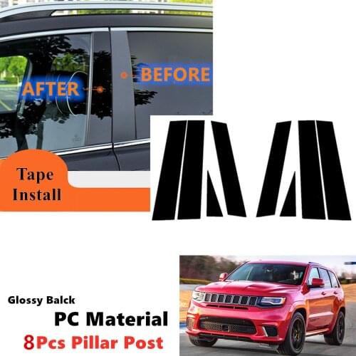 PC 8Pcs Set Fit For Jeep Grand Cherokee 2011-2021 Left Right Side Door Window Trim Glossy Black Pillar Black Posts Piano Cover