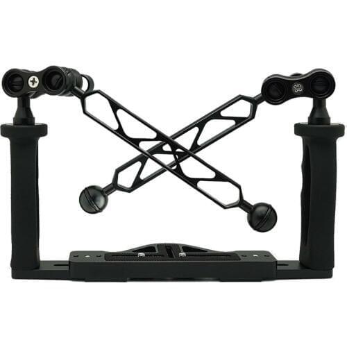 Aluminium Double Tray/Grip for Underwater Camera Waterproof Housings Case with Two 8" Double inch ball arm Ball clamp Set