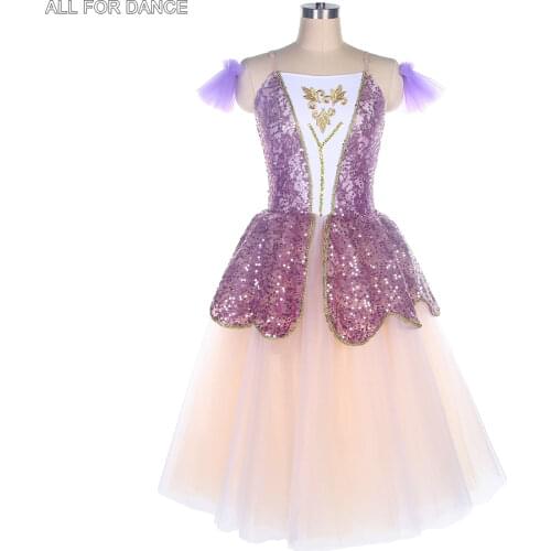 All For Dance Ballerina Romantic Tutu Purple Sequin Top Bodice With 360° Tulle Girls&Women Ballet Dance Long Dress Dance Wear
