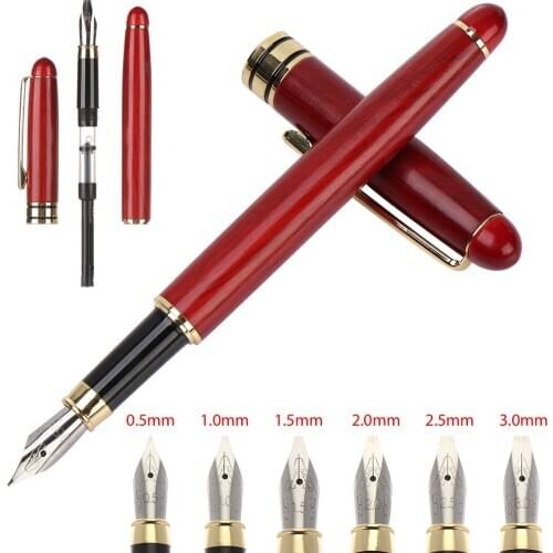 1PC Smooth Bamboo Fountain Pens Ink Refills Mahogany Pencil Metal Pen Clip Fine Nib Calligraphy Signature Stroke Stationery