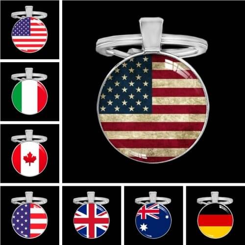National Flag USA UK Russia Spain Glass Cabochon Keychain Key Chain Key Ring Women Men Pendant Patriot Souvenir Gifts