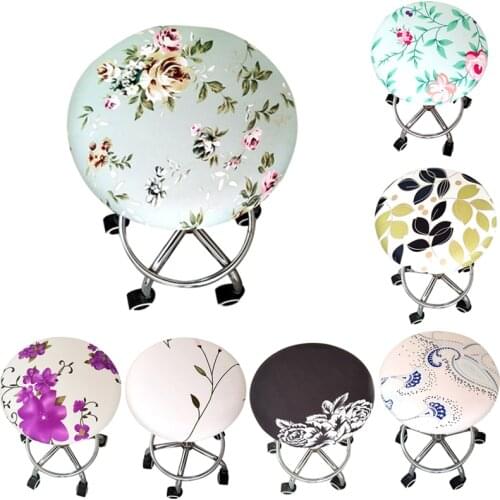Durable Elastic Round Chair Cover Spandex Floral Printed Seat Cover Round Bar Stool Cover Office Kitchen Seat Chair Covers