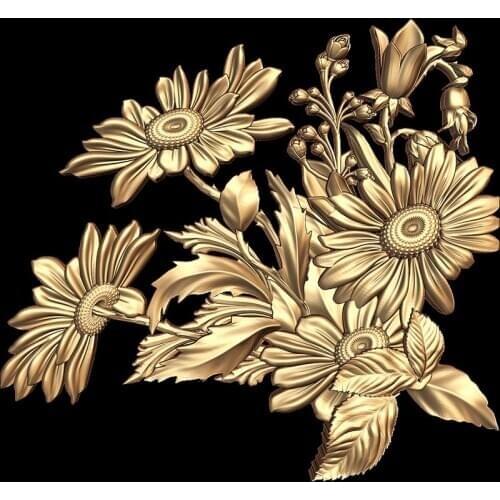 Flower Chrysanthemum 3D model relief for cnc router 3D printer artcam aspire cut3d in STL file format