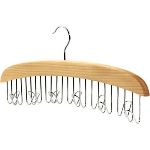 Wood Racks With Stainless Steel Scarf Hooks Tie Belt Cloth Hanger Organizer