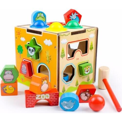 Baby Animal Cognition Toys For Children Wooden Classic Colourful Wooden Multi-function Shape Sorter Block For Kids Birthday Gift