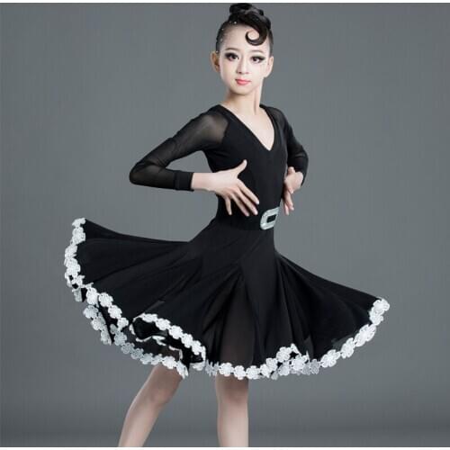 Children Dance Dress Lace Flower Fishbone Sexy Latin Dress Waistband Tango Salsa Ballroom Dresses For Girls Costume Competition