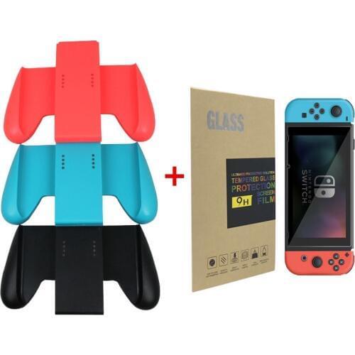 Joy-Con Comfort Grip Handle Hand Horns Bracket Support Holder For Nintend Switch NS Controllers+Tempered Glass Screen Protector