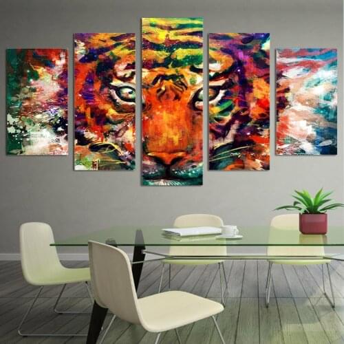 Embelish HD Print Wall Art Pictures Colorful Tiger Animals Home Decor Modular Pictures Living Room Canvas 5 Panels Paintings