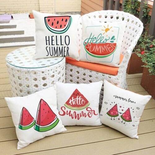 Hello Summer Watermelon Print Cushion Case Children Gift Cute Pillow Cover Home Decor Garden Chair Throw Pillows Cojines 45x45cm