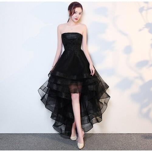 Short Front Long Back Evening Dress 2021 New Fashion Sexy Backless Strapless Prom Dress Appliques Flower Banquet Party Dress
