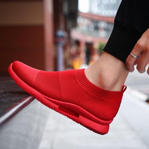 Men Shoes for Sneakers Summer Breathable Womens Light Flat Shoes Non-slip Male Casual Walking Sports Lazy Shoes Red Zapatillas