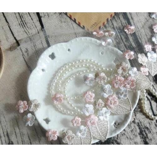 1Yard Embroidery Flowers Lace Fabric 16.8cm Trim Laces Ribbon Sewing Curtain Guipure Supplies ncajes para costura dentelle LA4