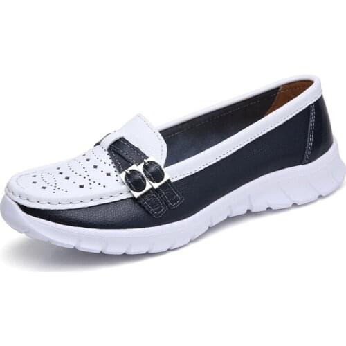 2021 Summer Leather Women Shoes Handmade Flats Casual Shoes Woman Slip-on Loafers Ballet Flats Ladies Hollow Out Shoes