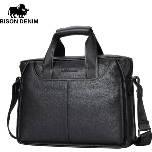 BISON DENIM Fashion Men Bag Genuine Leather Handbag Shoulder Bags Brand Business Male Briefcase Laptop Bag