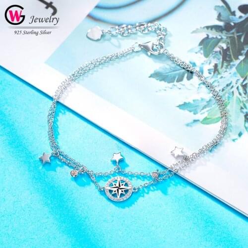 Fashionable Women Bohemian Compass Star Shape Bangle Bracelets Girls Clasps Cuff Bracelets Silver 925 Jewelry Femme Chain Charm