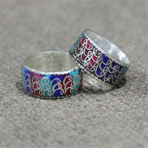R175 Nepal handmade Ring for Man Copper inlaid Colorful Stone Vintage Rings