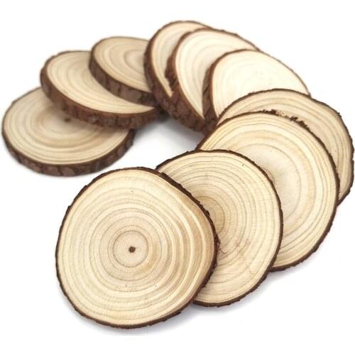 Natural Wood Slices Wooden Pieces for Crafts Ornaments Predrilled Round Discs Ornaments Tree Bark Wooden Circles DIY Crafts