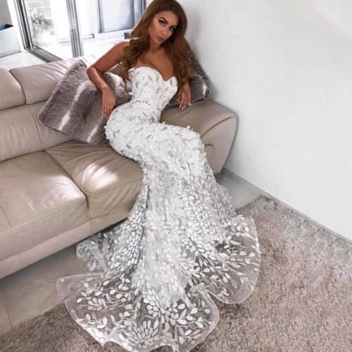 2019 New Fashion Hot Selling Sequin White Lace Wedding Party Long Dress Floor Length Celebrity Formal Gown Vestidos Wholesale