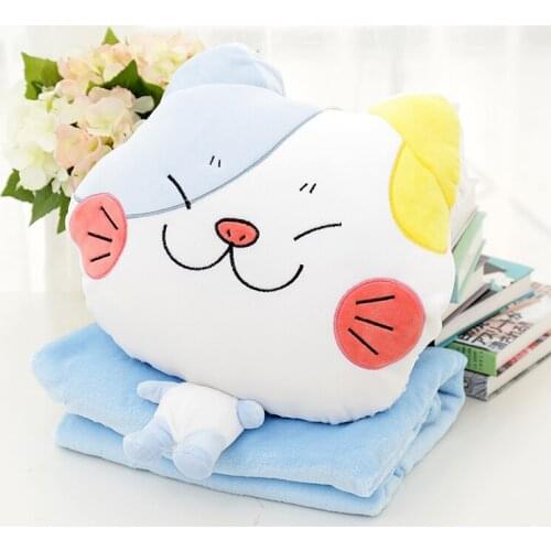 Cartoon puzzle kitty plush cushion three in one cute cat Hand warmmer soft kids air-condition plush blanket