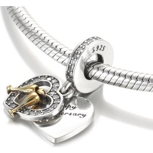 Authentic S925 Silver Pendant Charm for Women Bracelet Bangle DIY Jewelry Happy Anniversary Dangle Bead