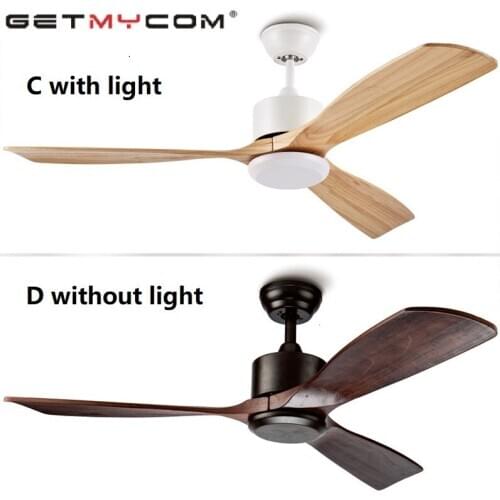 Getmycom Industrial Vintage48 inch Ceiling Fan With Light Woodenretro bedroom with Remote Control Nordic Simple Home living Room