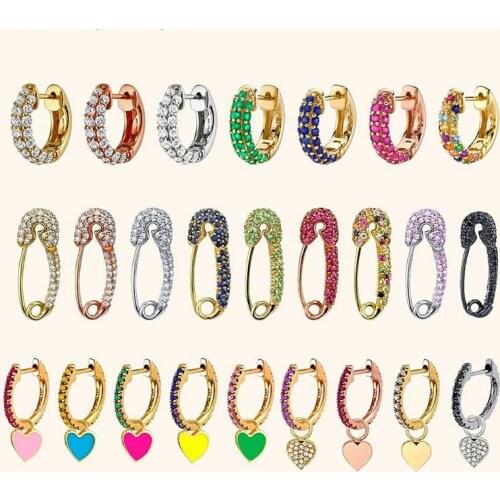 2021 New Rhinestone Crystal Safe Pin Hoop Huggies Earrings for Women Cute Heart Cartilage Earrings Piercing Jewelry Party Gifts