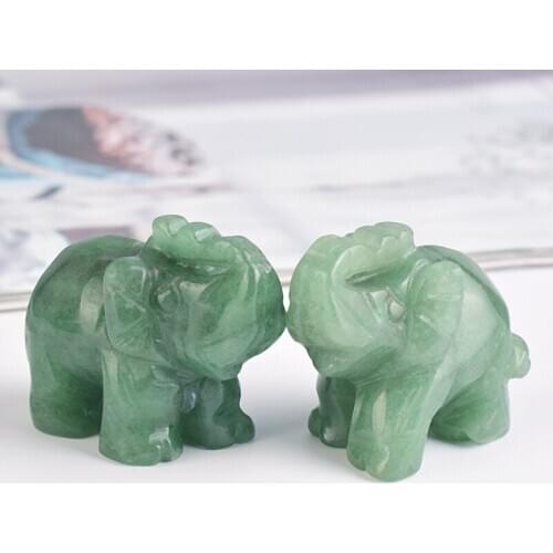 Green Aventurine Jade Stone Lucky Elephant Fortune Feng Shui Statue Figurine Office Ornament Chakra Healing Mascot Home Decorate