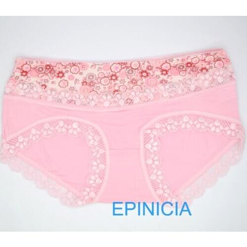 Ladies Bamboo Fiber Underwear Women Briefs Mid Size Seamless Pink Lace Panties Soft Briefs Low Waist Breathable Floral Panties