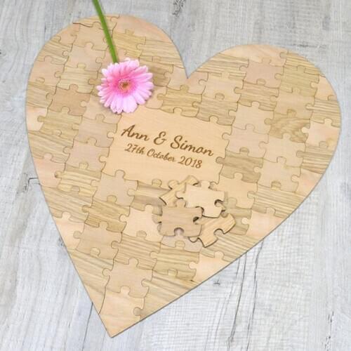 Heart Shaped Jigsaw Puzzle Piece Wooden Wedding Guestbook