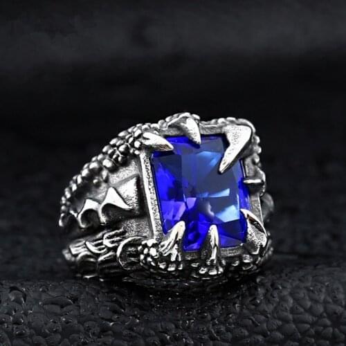 Vintage Punk Gothic Style Colorful Zircon Inlaid High Quality Metal Dragon Claw Ring Mens Rock Party Jewelry